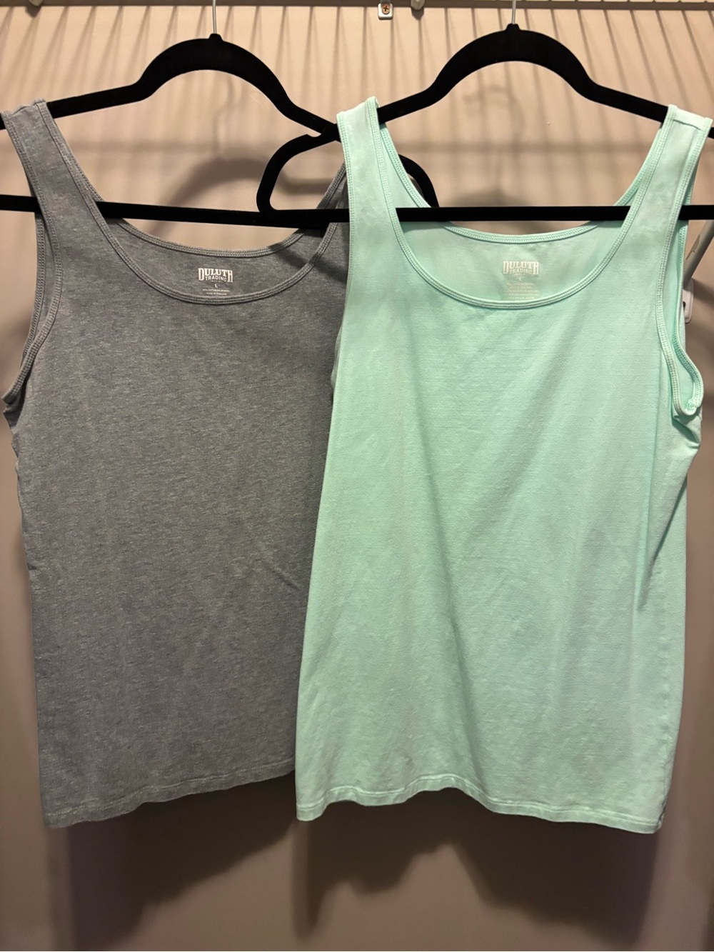 Duluth Trading Co Mint and Gray Scoop Neck Tank Tops